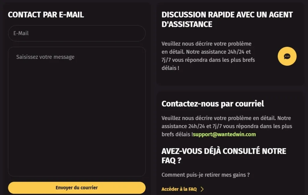 WantedWin Casino support